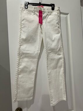 Lilly Pulitzer White Braided-Trim Straight Leg Jeans